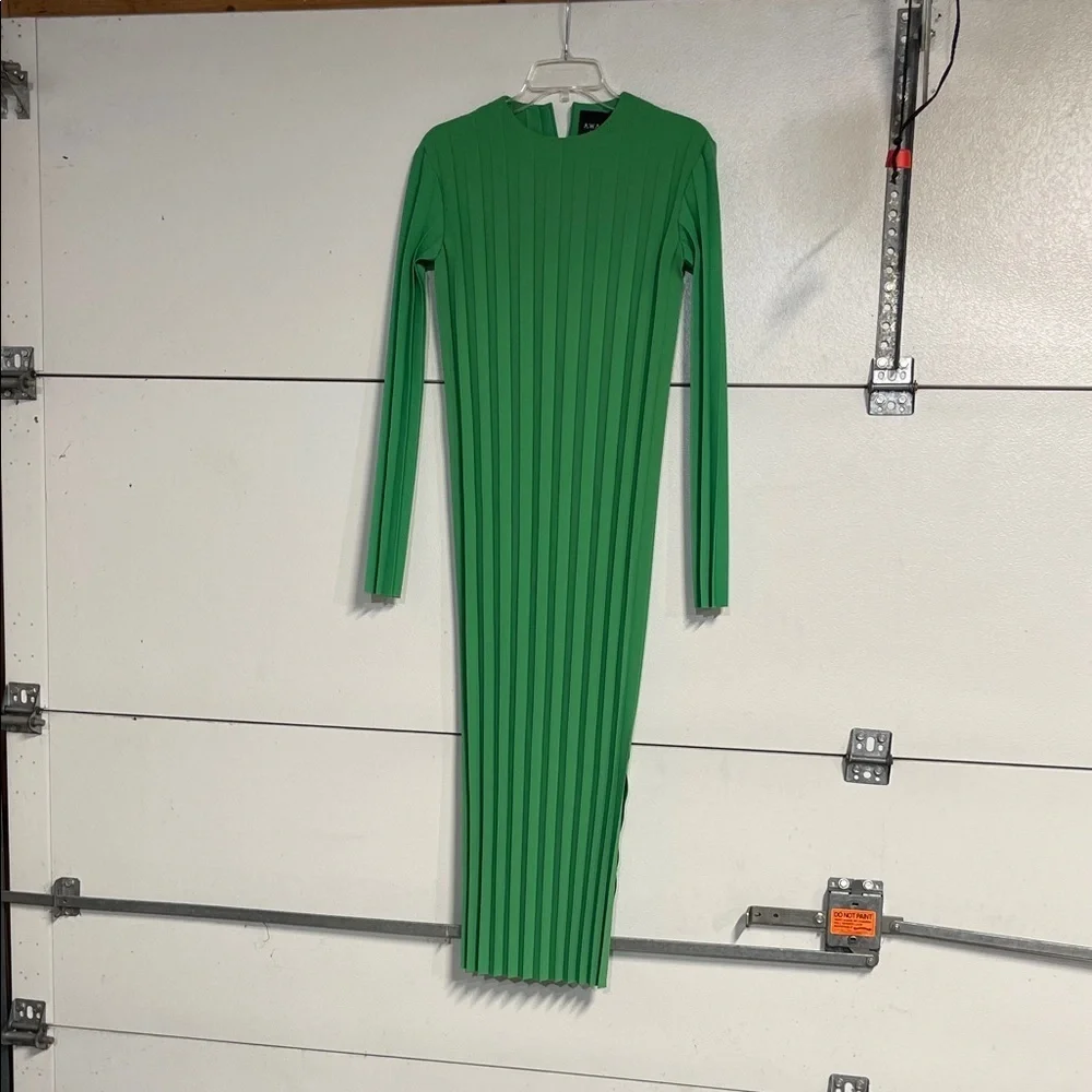 A.W.A.K.E. MODE GREEN PLEATED MIDI DRESS FR 34/ US XS - Picture 2 of 9